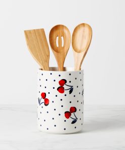 Vintage Cherry Dot 4-Piece Utensil Crock Set